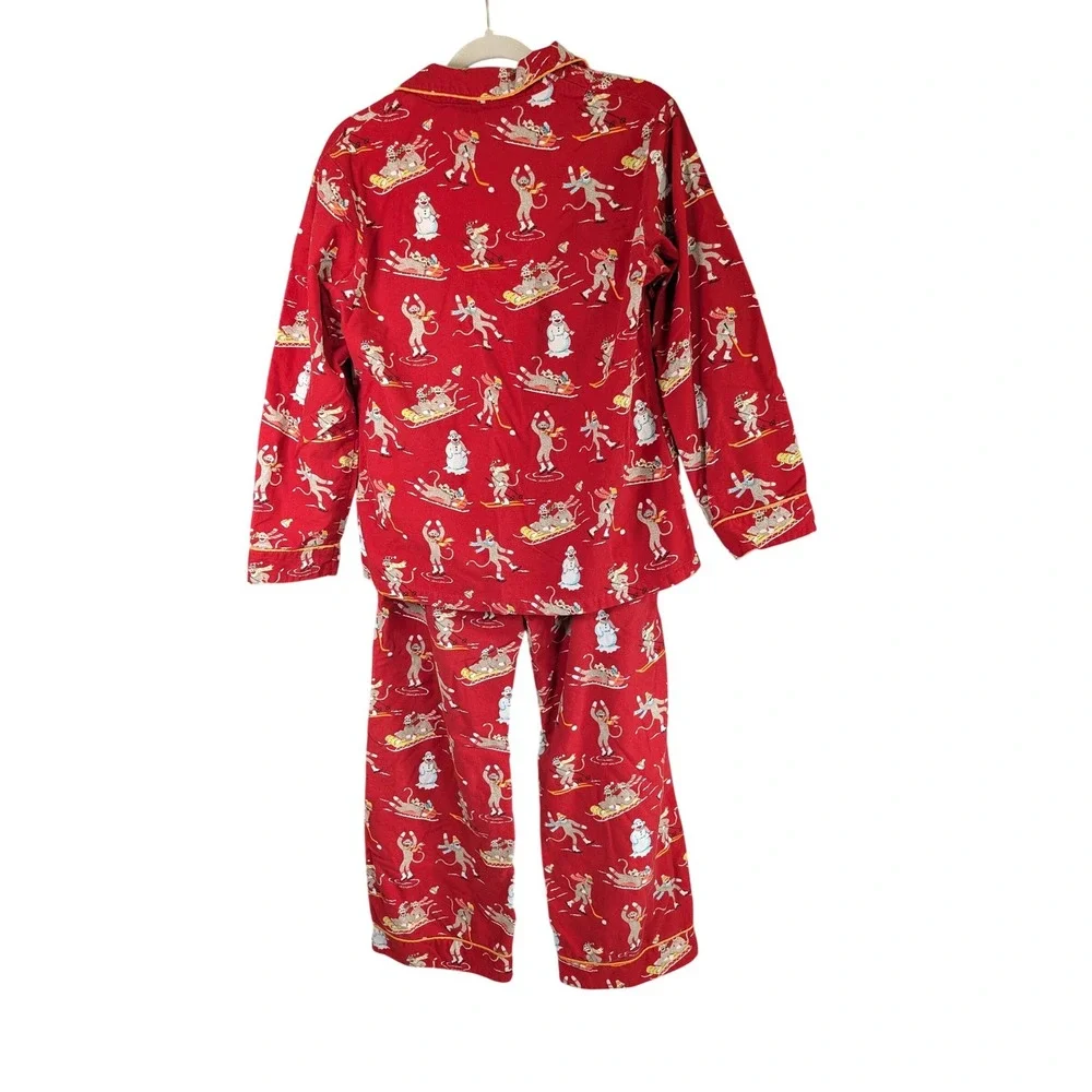 Nick &‎ Nora Flannel Pajama Set Womens S Red Sock Monkey Christmas Winter